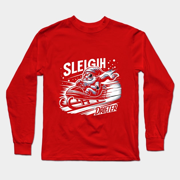 Sleigh Drifter - Gnome in Snowy Power-Slide Long Sleeve T-Shirt by PixelProphets